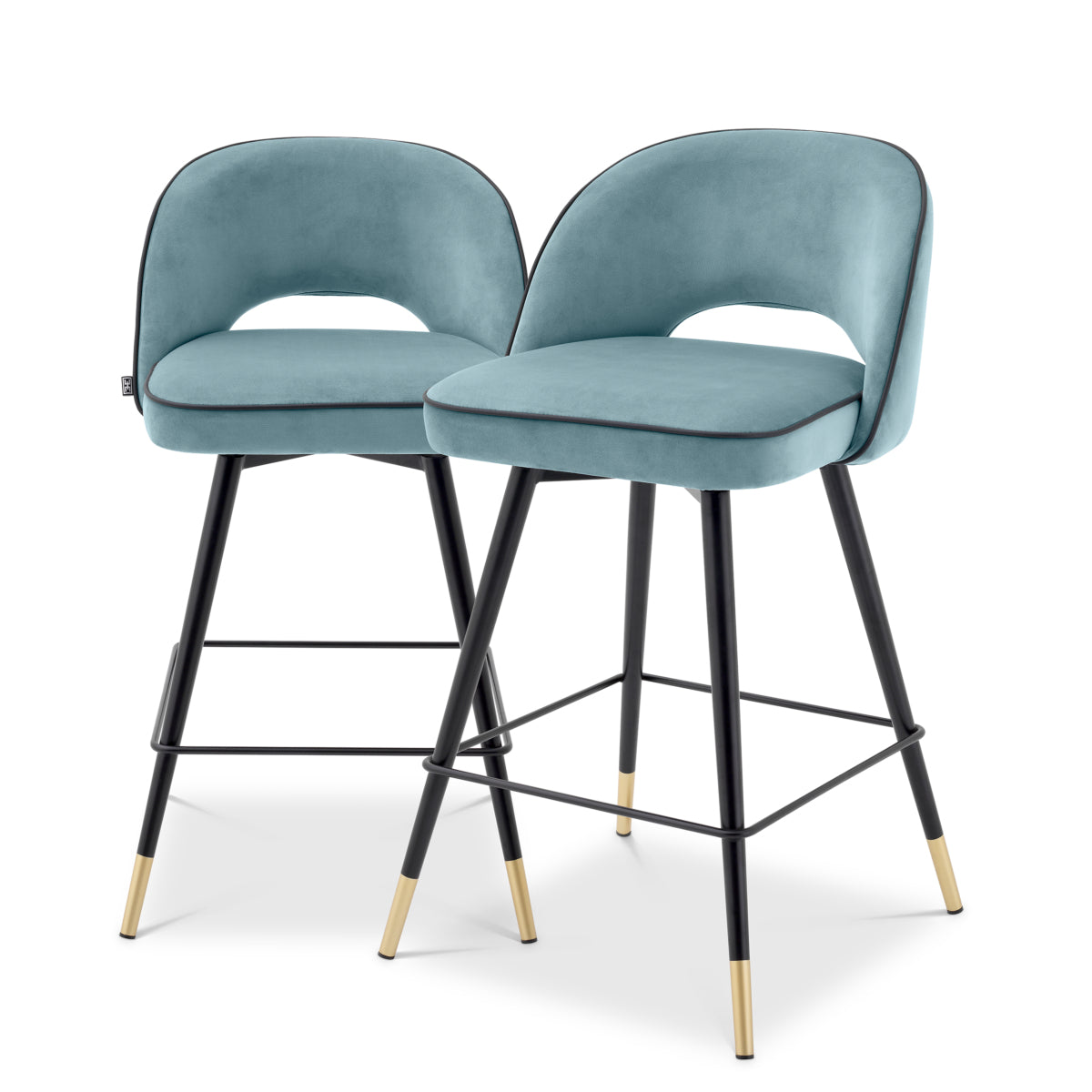 Barkruk Cliff - Laag - Blue velvet (set van 2)