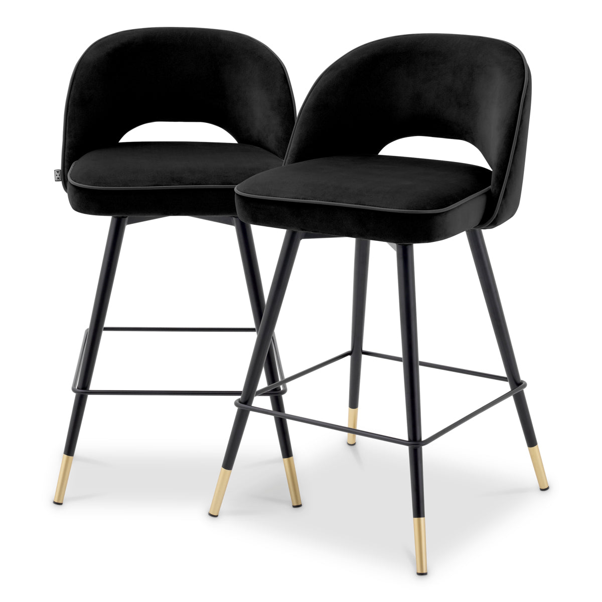 Barkruk Cliff - Laag - Black velvet (set van 2)