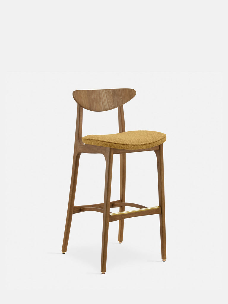 Barkruk 200-190 Mix Bouclé Mosterd Donker Hout