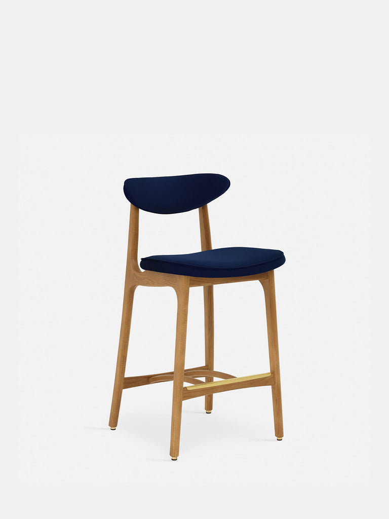 Barkruk 200-190 Fluweel Indigo Natuurlijk Hout – laag