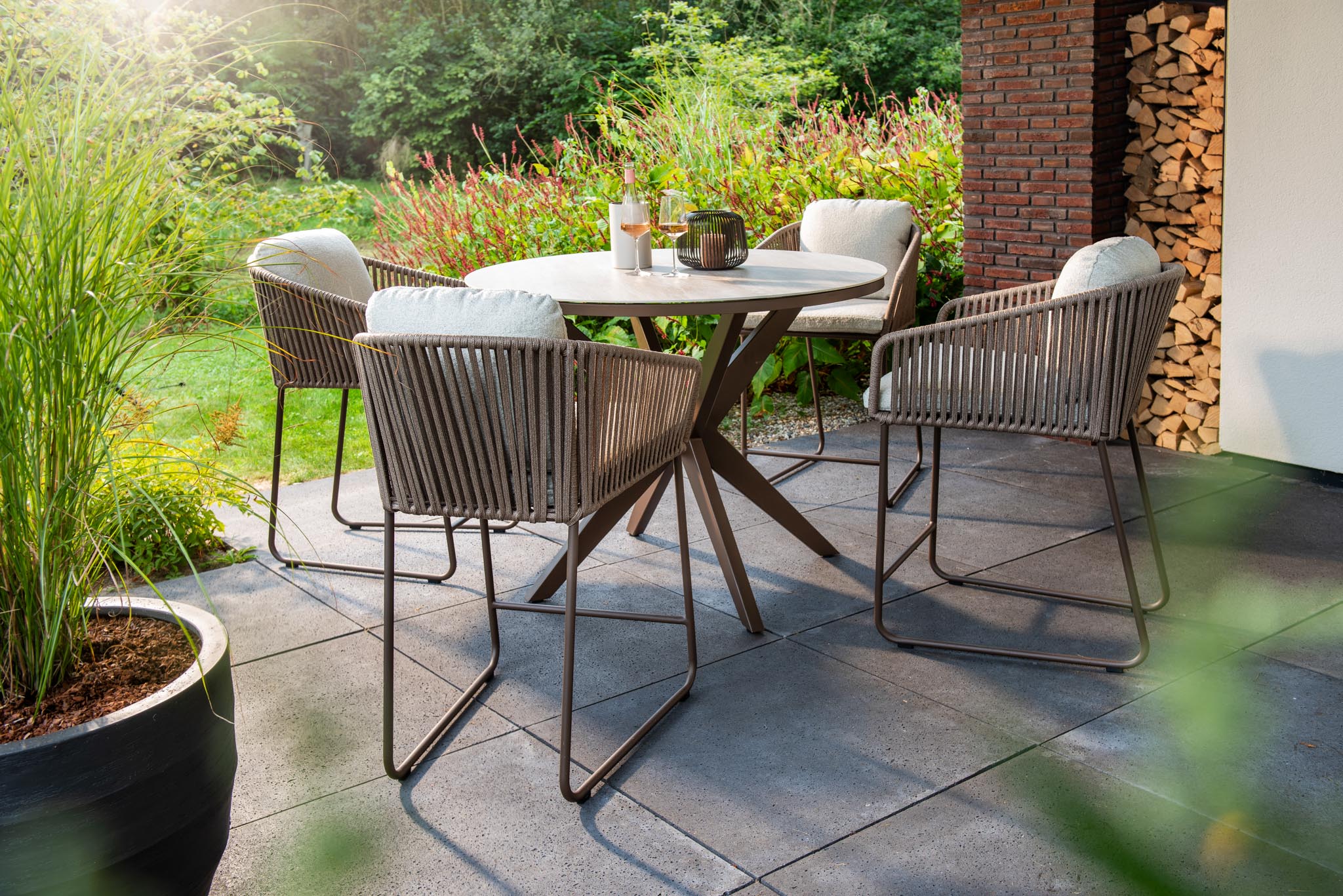 Hoge Eettafel Calma - Brons - Travertin - Ø120 cm