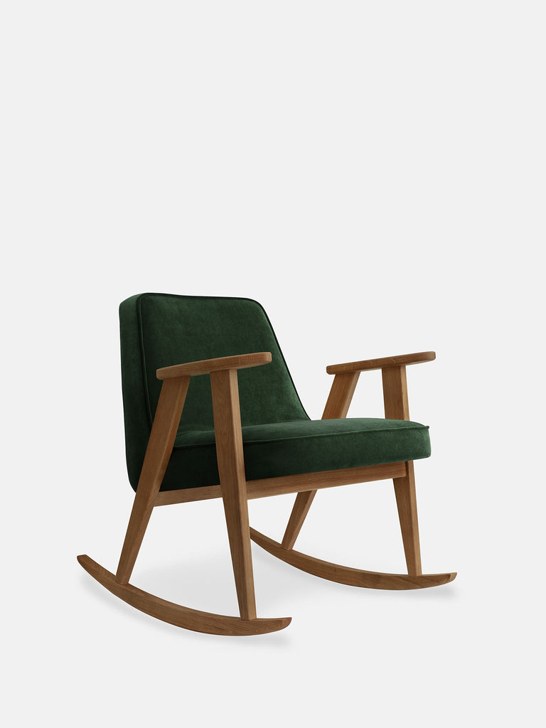 Schommelstoel 366 Fluweel Flesgroen Donker Hout