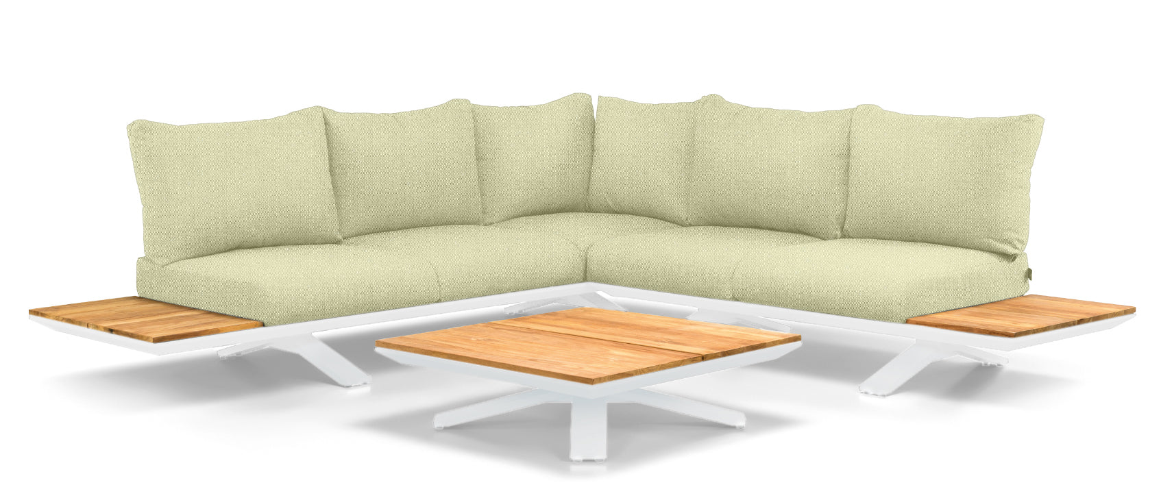 Loungeset Stockholm small - Teak - Matt White - Soft Green