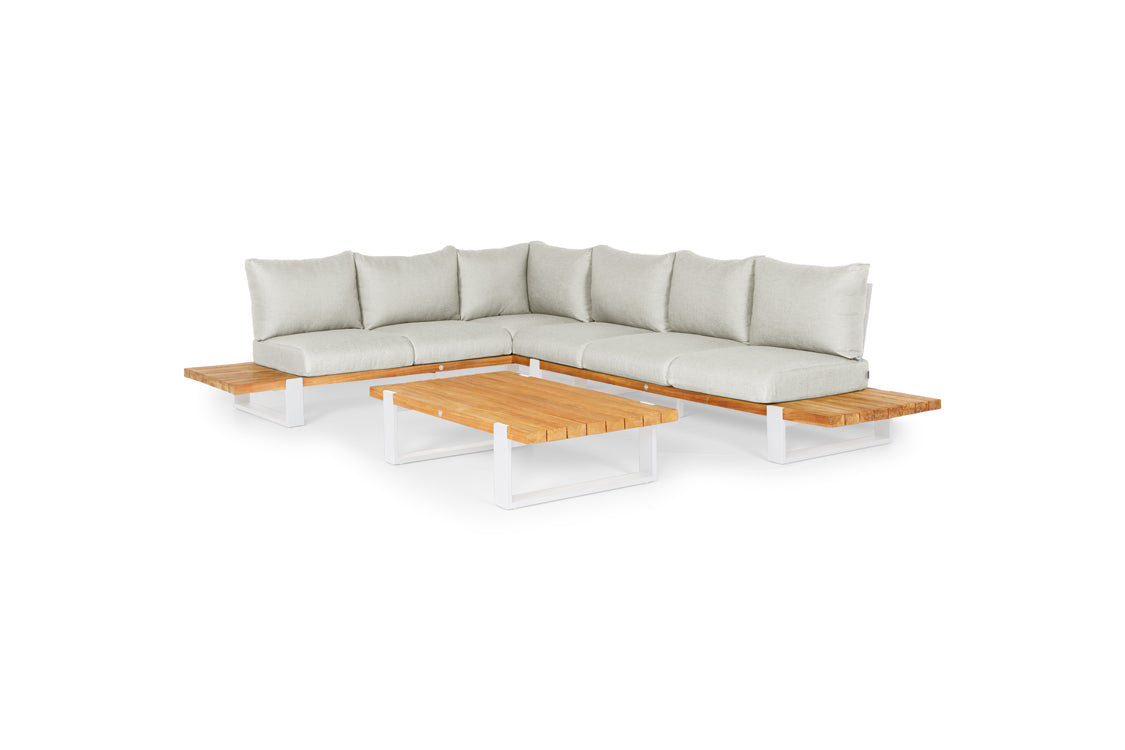 Loungeset Nardo large - Teak - Matt White - Soft Grey