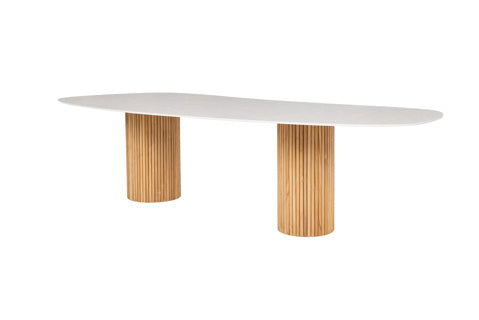 Eettafel Omis - 320x130 - Teak - Neolith Terrazzo taupe