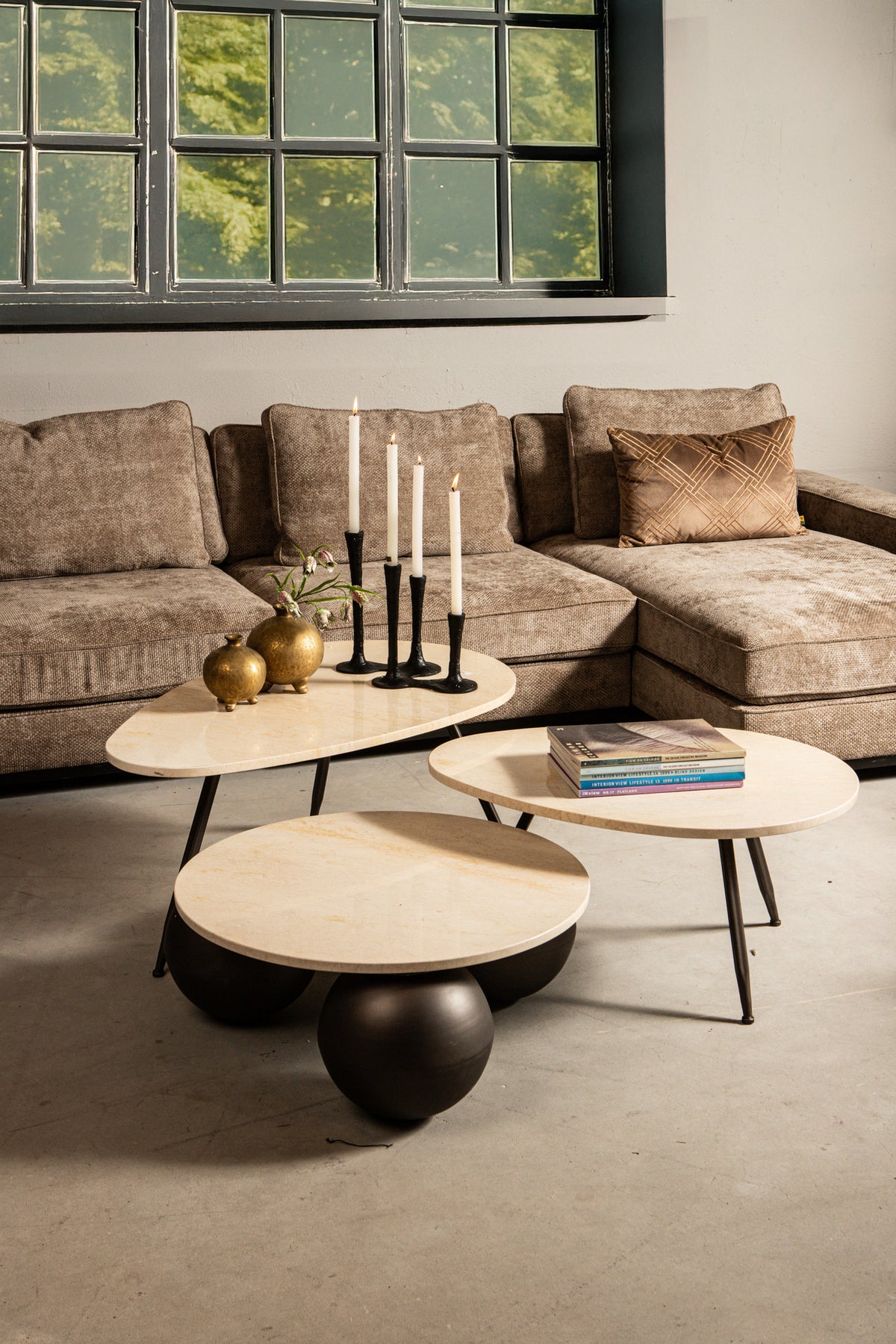 Salontafel Veria - Beige marmer (set van 2)