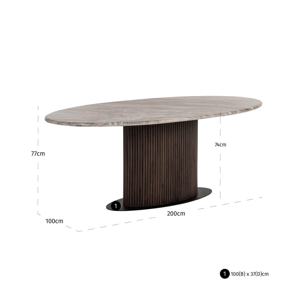 Eettafel Rasford - Ovaal - 200 cm - Donkerbruin