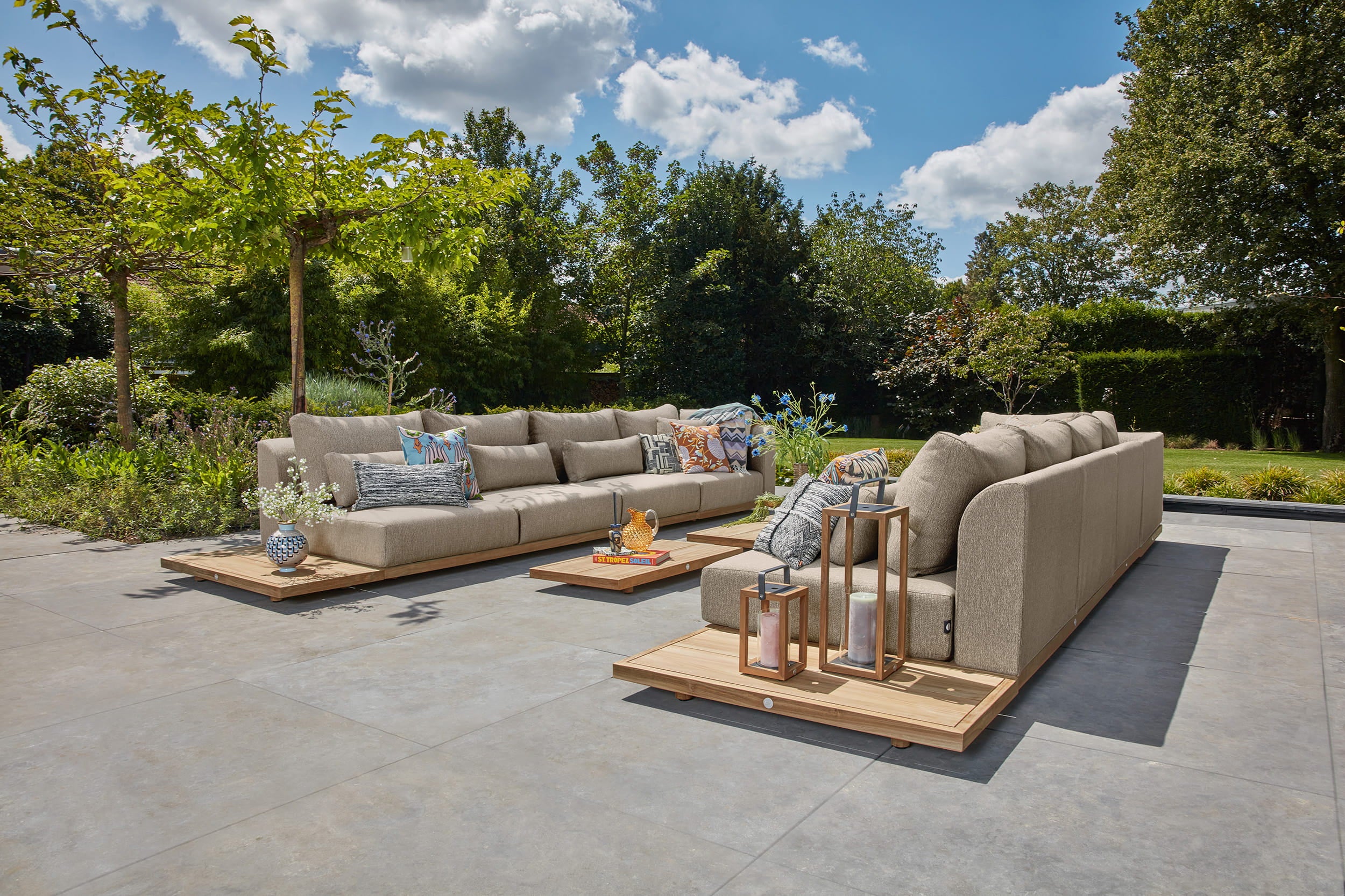 Loungeset Aspen (2x3) - Teak - Pebble desert bouclé