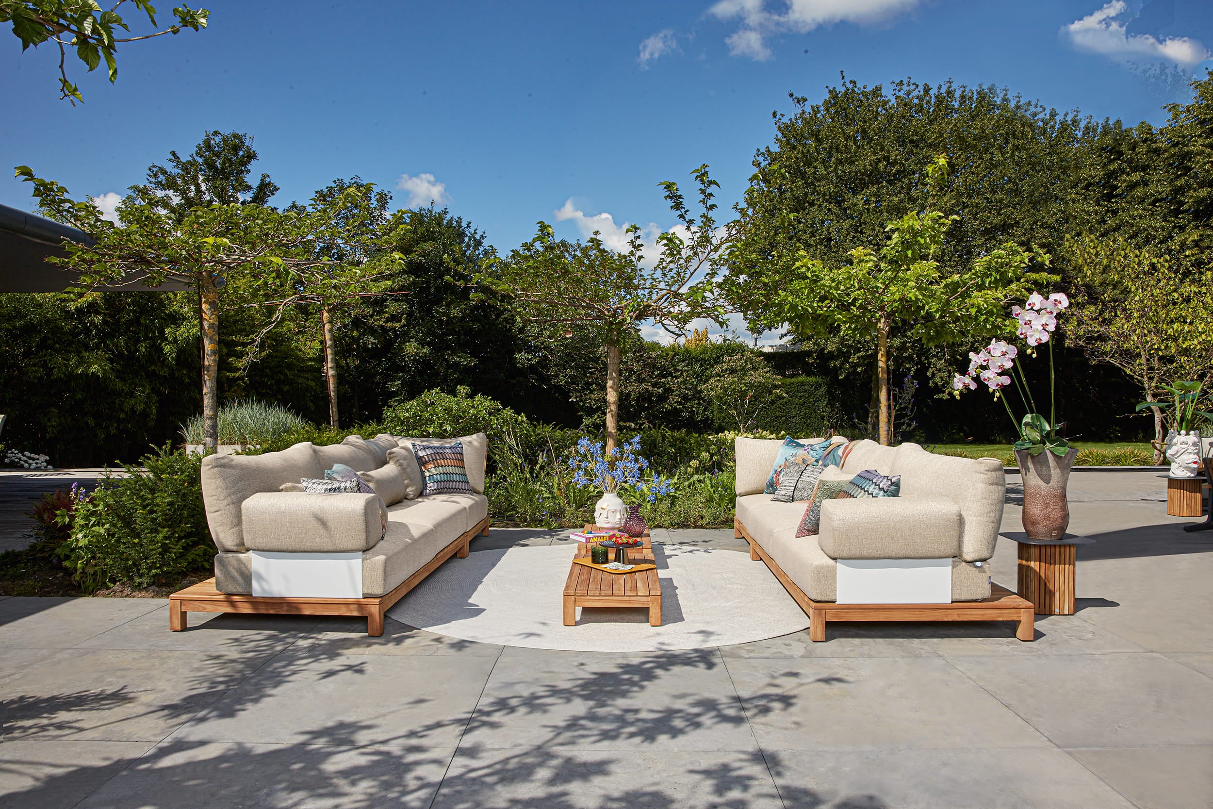 Sofaset Portofino - Teak - Camel sand - Pebble desert bouclé