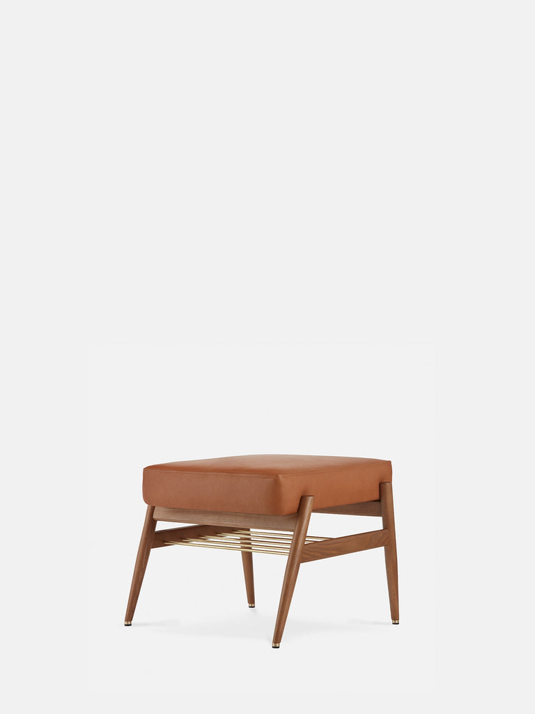 Voetenbank Fox Natuurlijk Leer Cognac Donker Hout