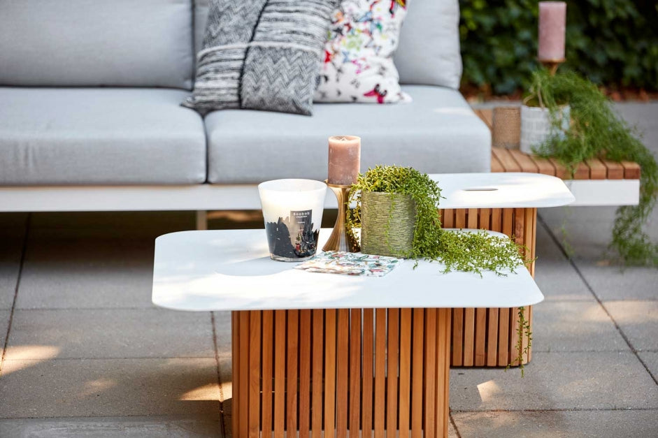 Tuintafel Savona - M - Teak - Aluminium - Matt White