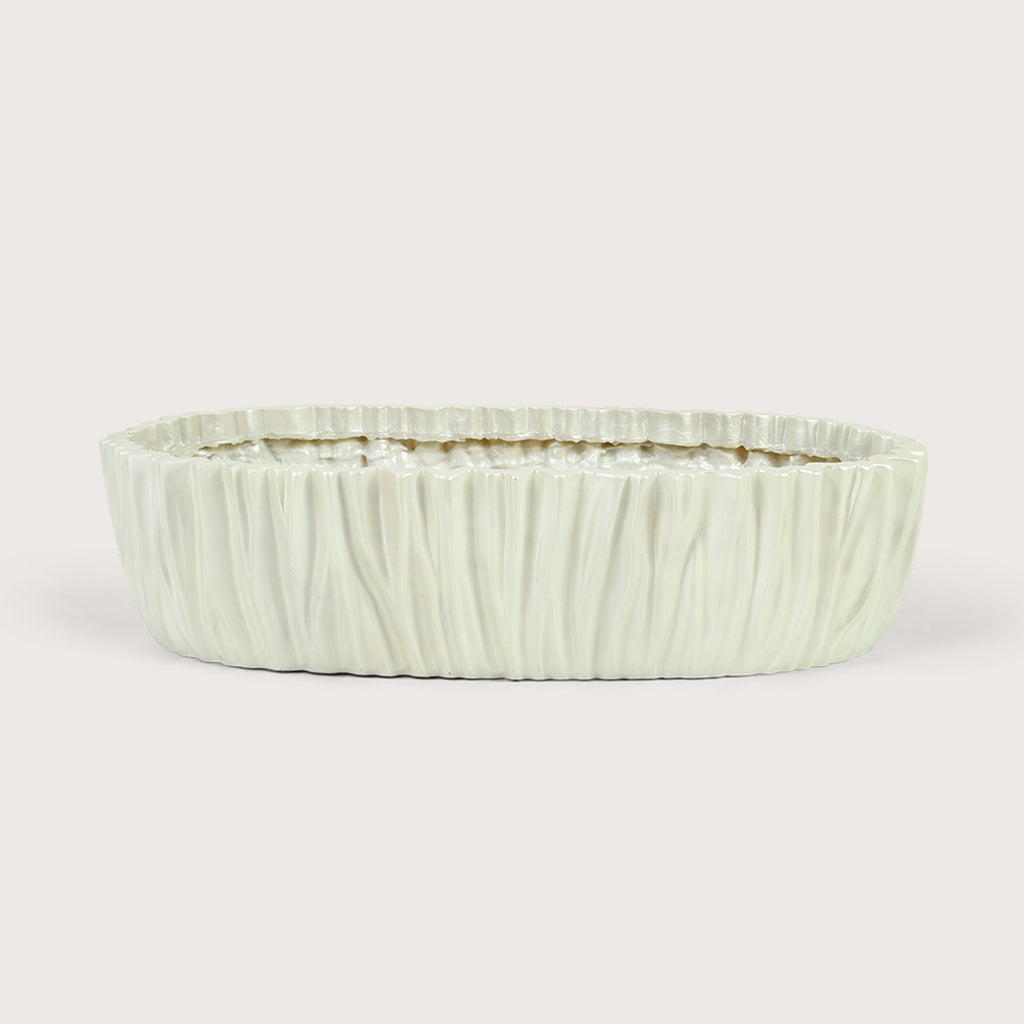 Pot Folds Ovaal - Parelmoer Wit - L70 B35 H17