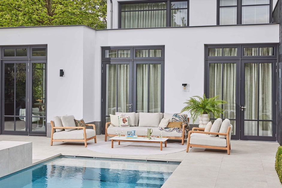 Sofaset Vittoria - Teak - Neolith White - Natural Gravel