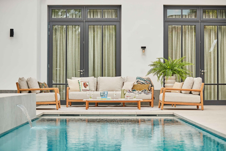 Sofaset Vittoria - Teak - Neolith White - Natural Gravel