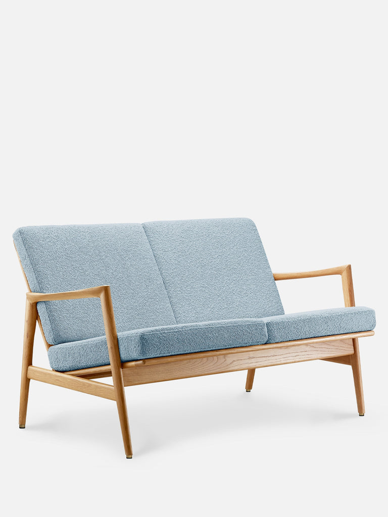 Bank Stefan Bouclé Blauw Natuurlijk Hout