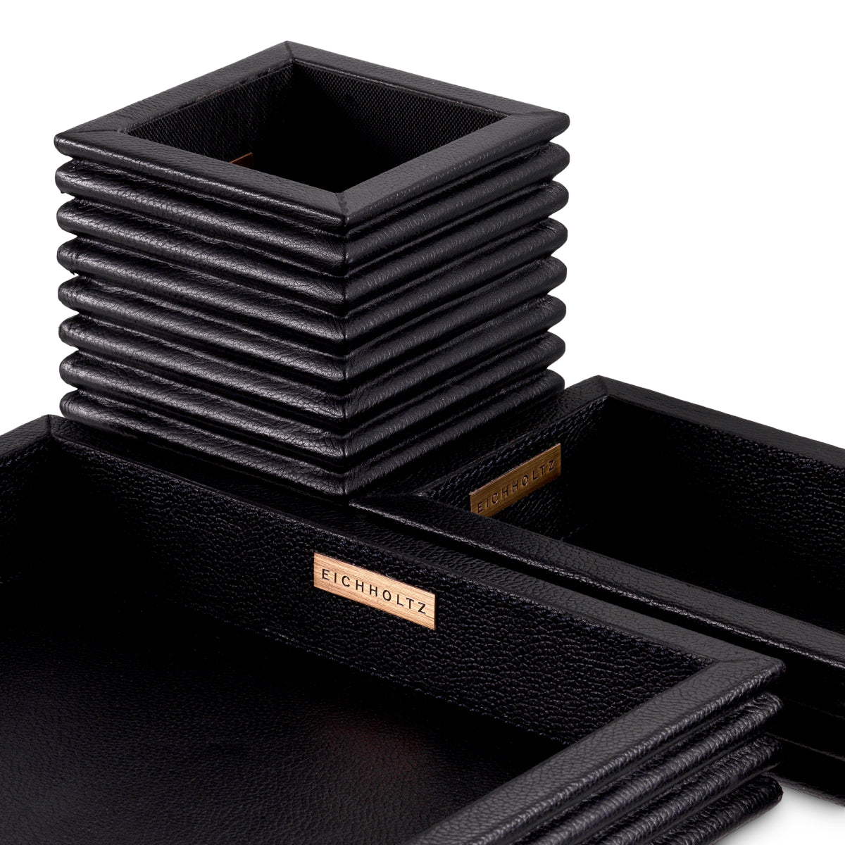 Bureauset Elvane - Black leather (set van 3)