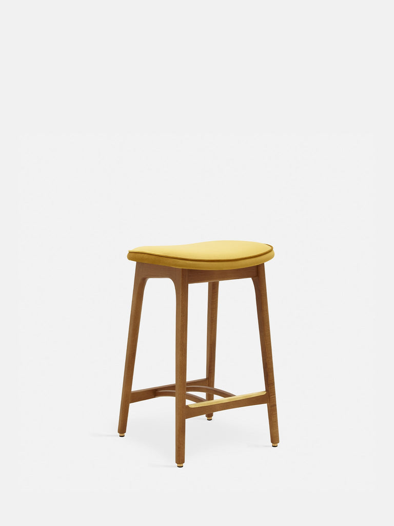 Barkruk 200-190 Basic Shine Velvet Mosterd Donker Hout - Laag