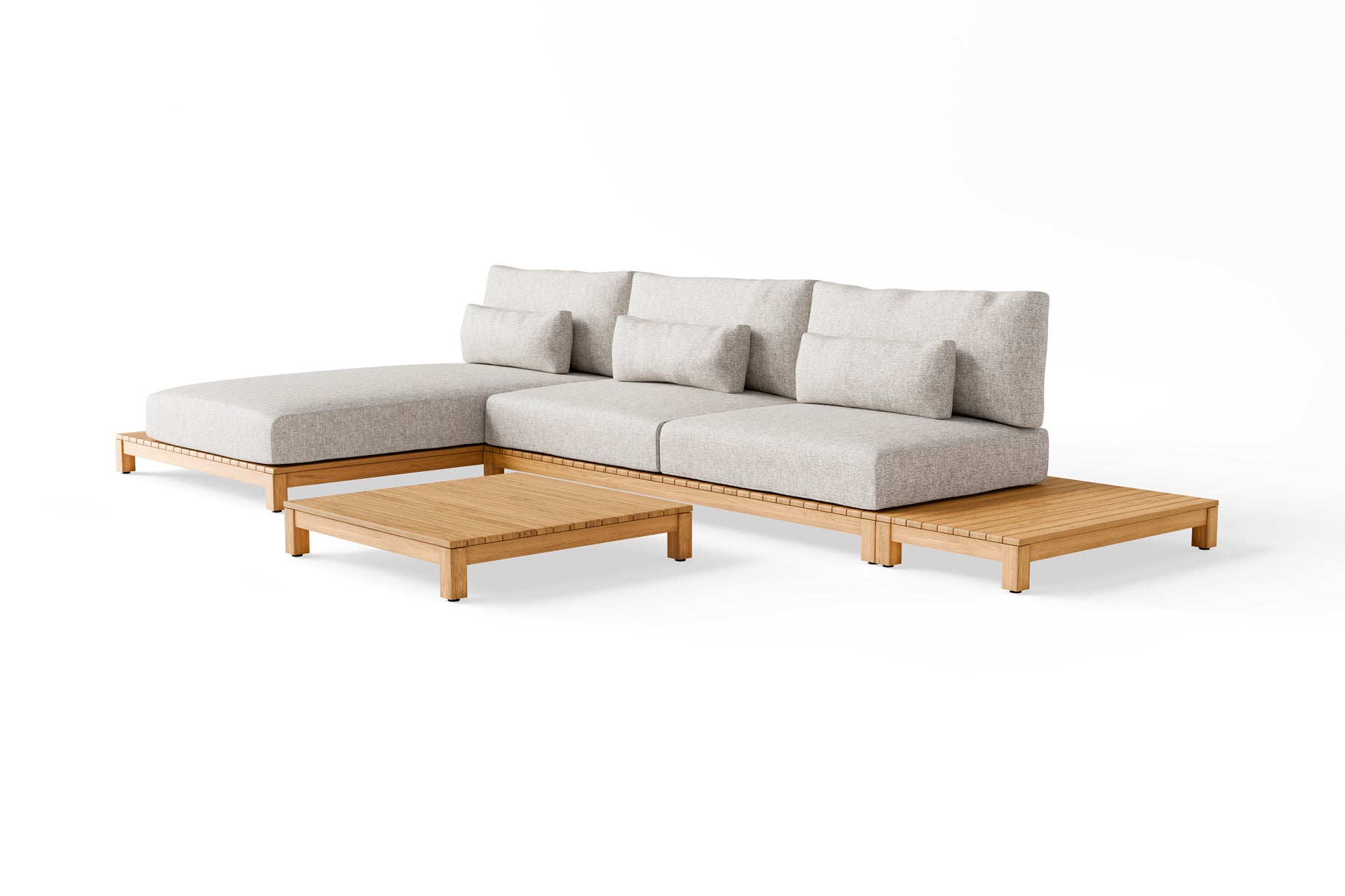 Loungeset Portofino Chaise Longue - Teak - Camel sand - Seashell bouclé