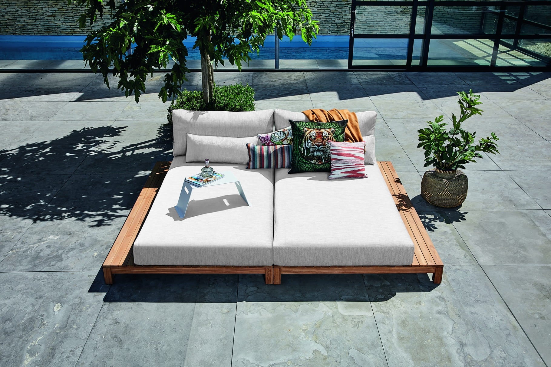 Daybed Portofino - Teak - Camel sand - Seashell bouclé