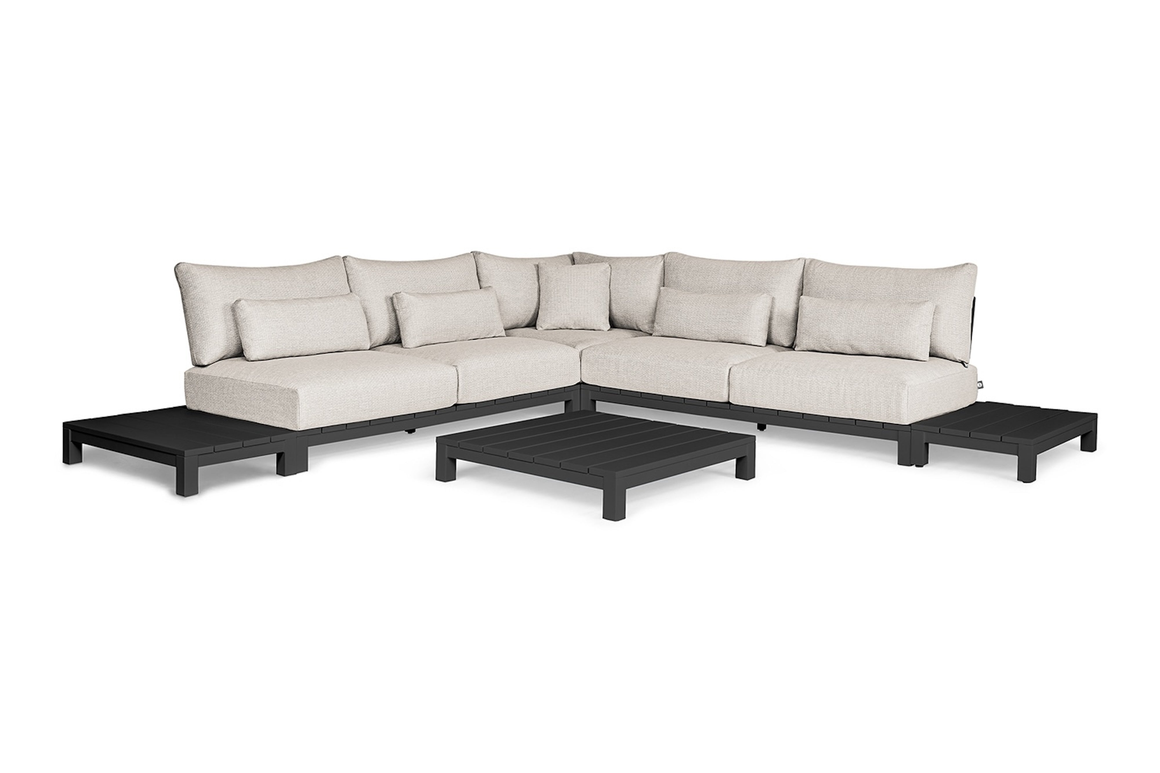 Loungeset Evora - 6-delig - Matt black - Natural mixed weave