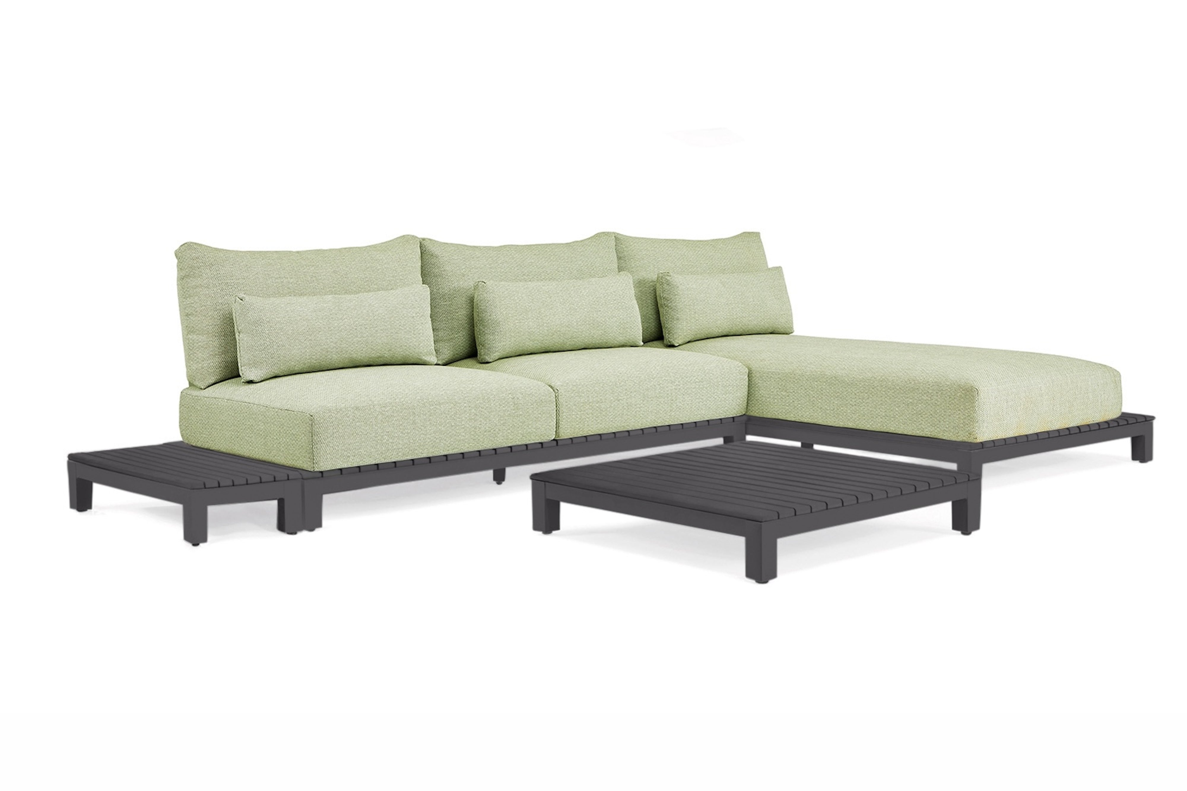 Loungeset Evora - 4-delig - Matt black - Soft green