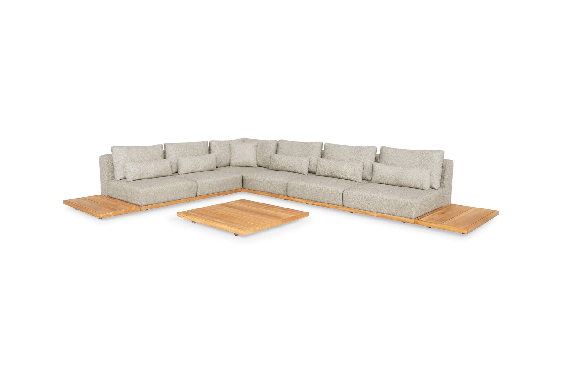 Loungeset Aspen large - Teak - Pebble desert bouclé