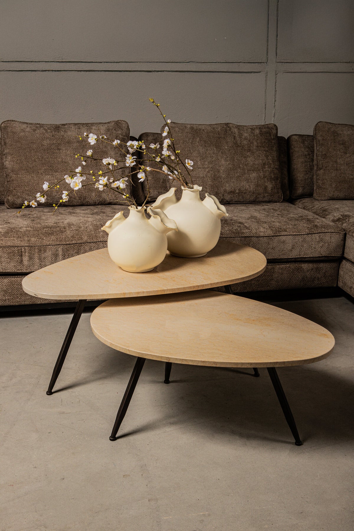 Salontafel Veria - Beige marmer (set van 2)
