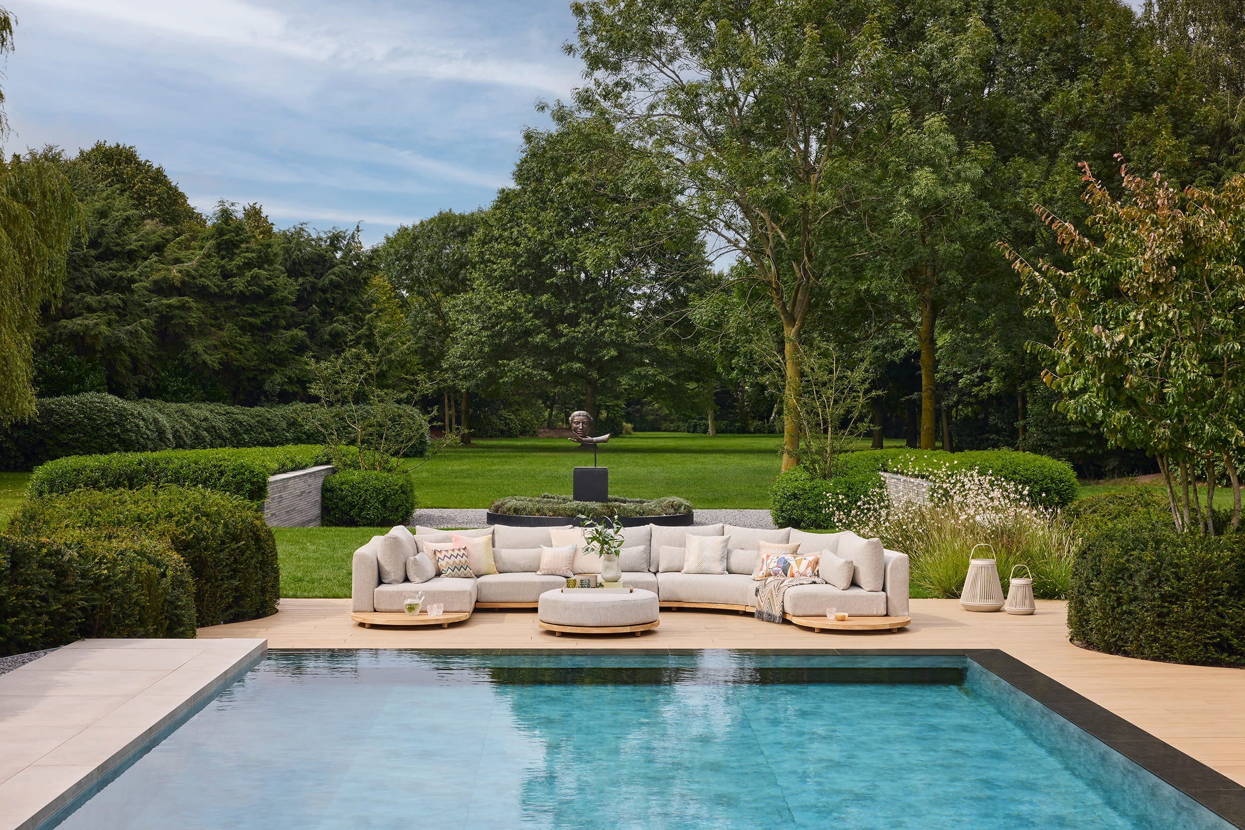 Loungeset Aspen round - Teak - Pebble desert bouclé