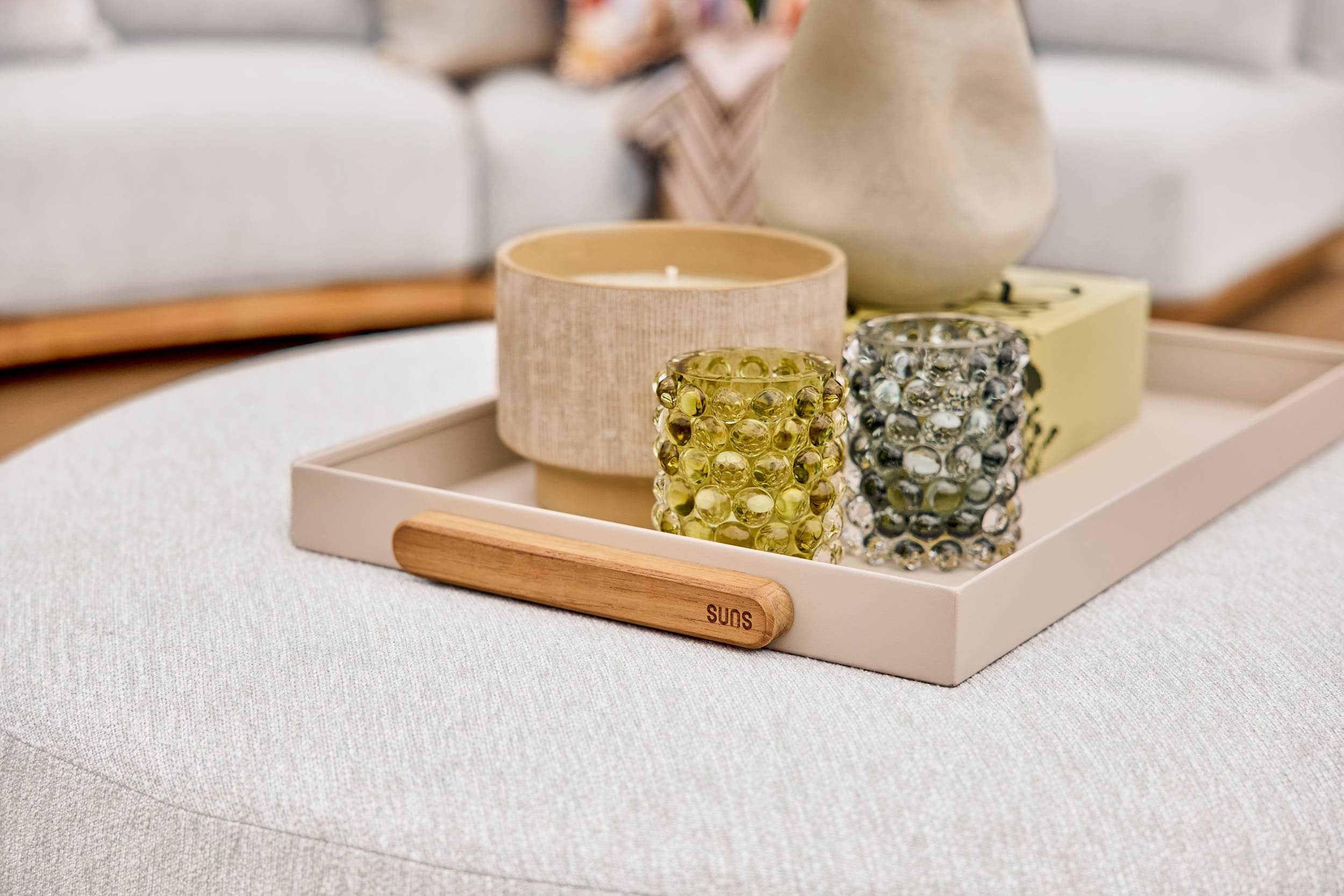 Loungeset Aspen round - Teak - Seashell bouclé