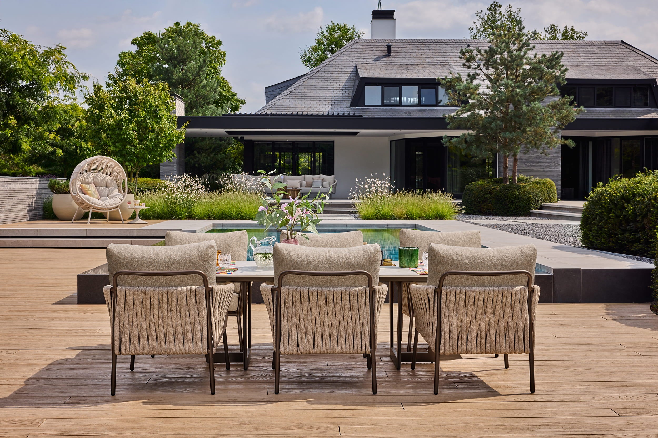 Tuinstoel Fiavè - Low dining - Brons - Clouded rope - Pebble desert bouclé