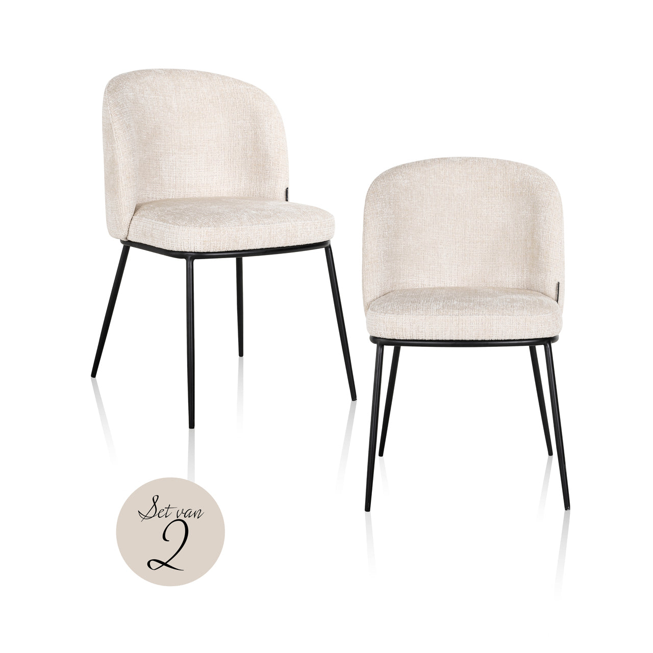 Stoel Elvi - Beige chenille (set van 2)