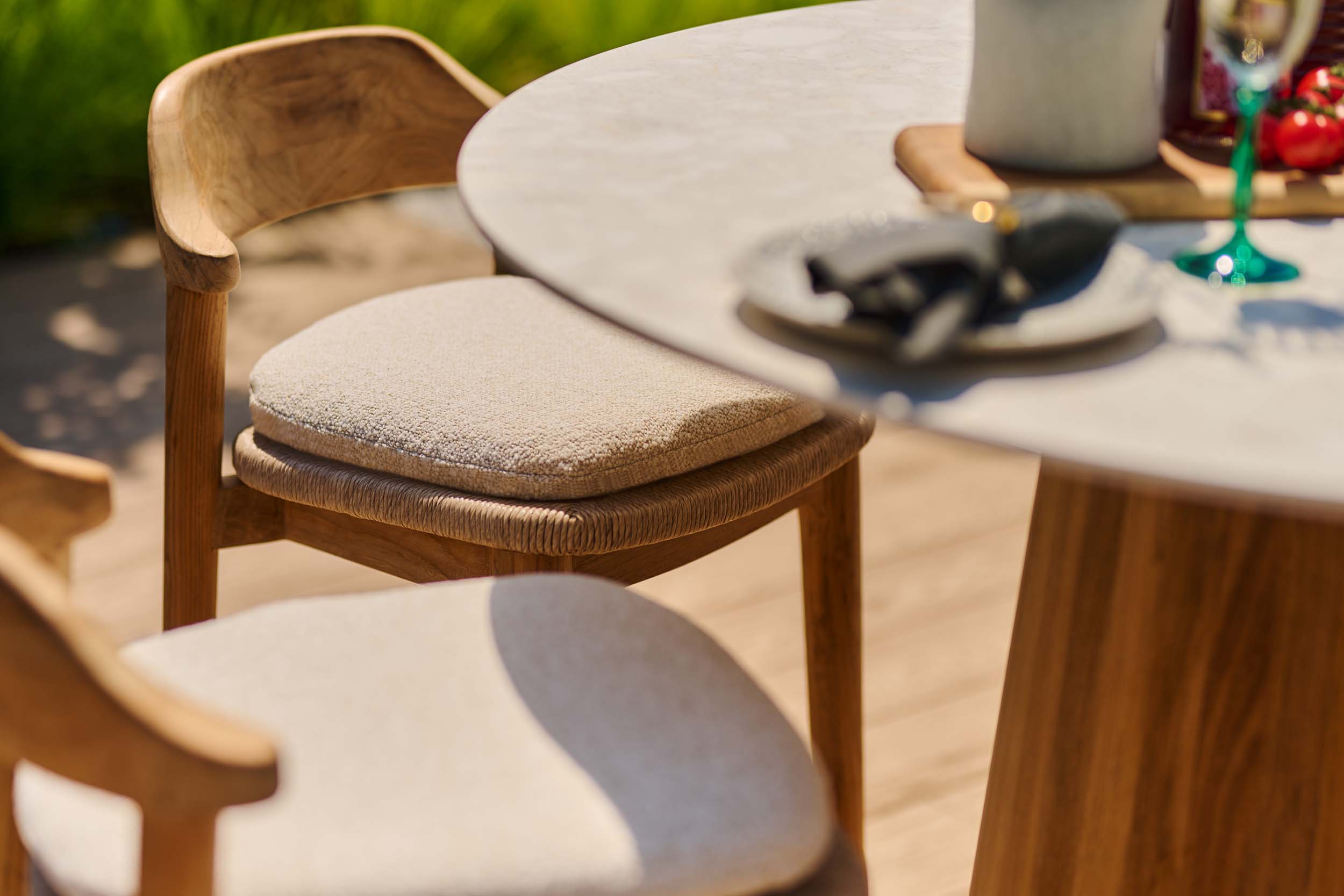 Tuintafel Sorolo - High dining - Ø120 - Teak - Neolith white