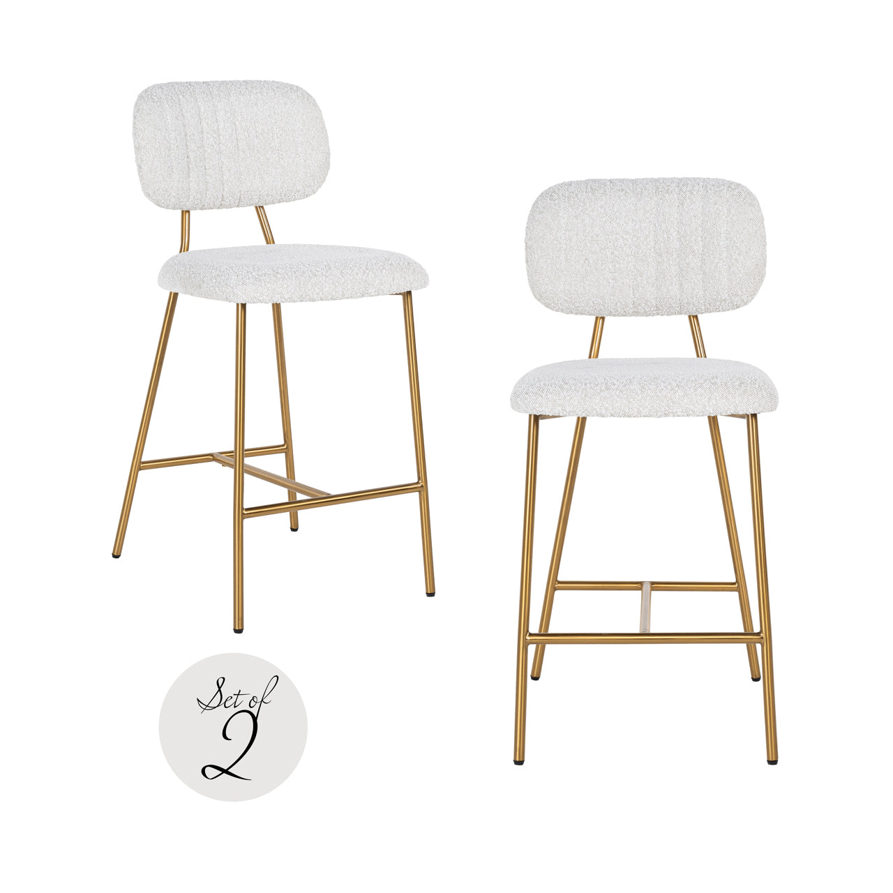 Barstoel Xenia - Laag - White bouclé (set van 2)