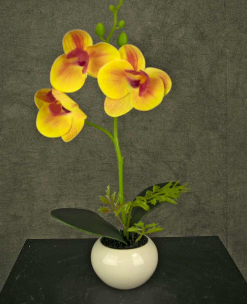 Kunst Orchidee 28 cm geel/rood in pot