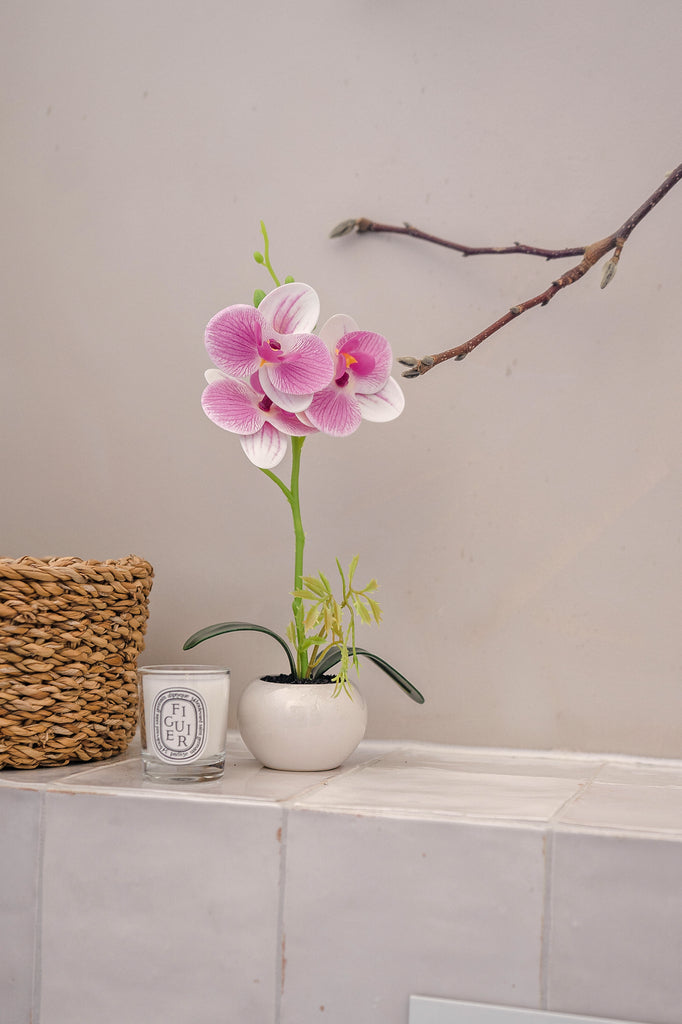 Kunst Orchidee 28 cm wit/roze in pot